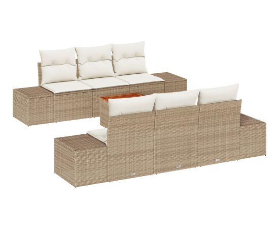 vidaXL Zestaw sof ogrodowych 7 Części z Poduszkami Beżowy Polirattan Akacja Dārza mēbeļu komplekti