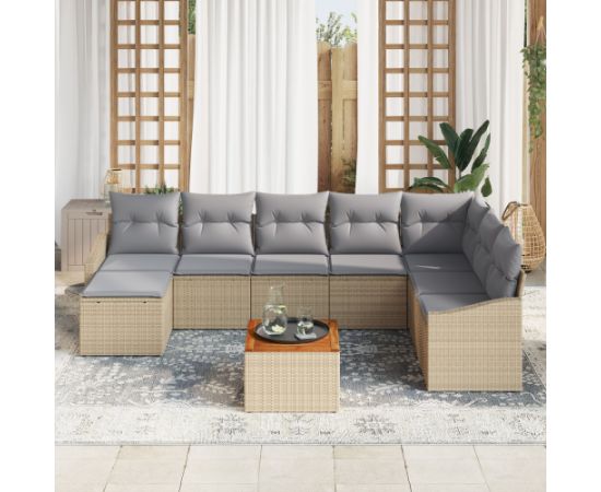 vidaXL 9-częściowy zestaw sof ogrodowych z poduszkami beżowy polirattan akacja Dārza mēbeļu komplekti