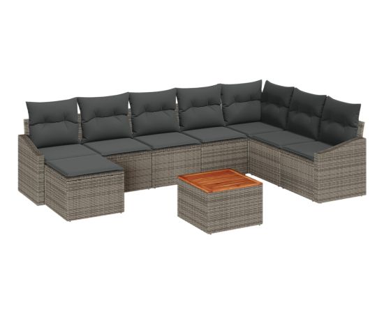 vidaXL 9-elementowy zestaw sof ogrodowych z poduszkami Szary Polirattan Akacja Dārza mēbeļu komplekti