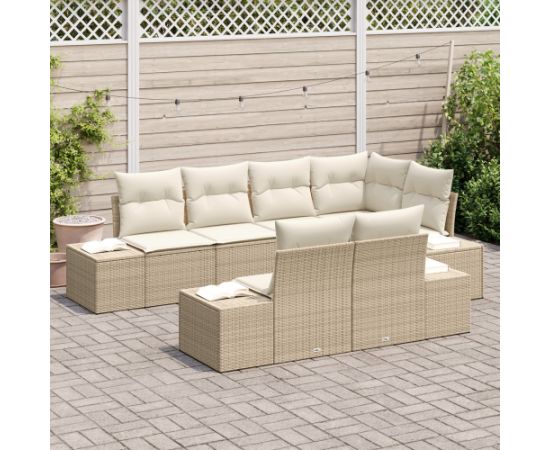 vidaXL Zestaw sof ogrodowych 7-częściowy z poduszkami Beżowy Polirattan Dārza mēbeļu komplekti