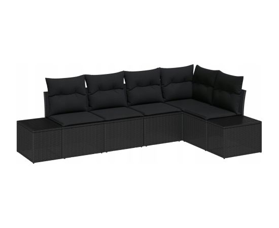 vidaXL Zestaw sof ogrodowych 5-elementowy z poduszkami czarny polirattan Dārza mēbeļu komplekti