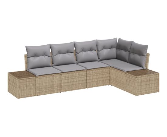 vidaXL Zestaw 5-częściowych sof ogrodowych z poduszkami beżowy polirattan Dārza mēbeļu komplekti