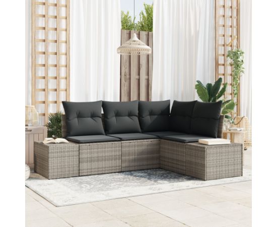 vidaXL 4-częściowy zestaw sof ogrodowych z poduszkami jasnoszary polirattan Dārza mēbeļu komplekti