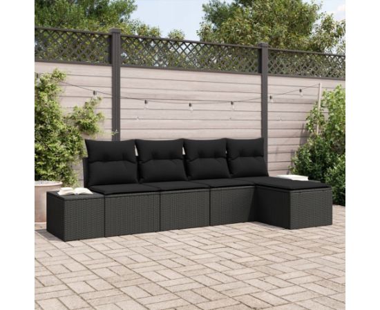 vidaXL Zestaw 5 częściowy sof ogrodowych z poduszkami Czarny polirattan Dārza mēbeļu komplekti