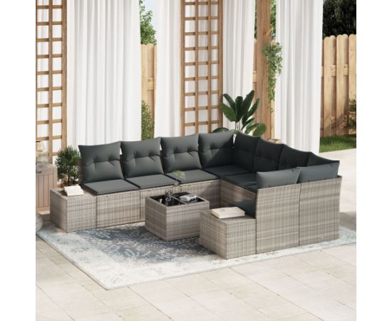 vidaXL Zestaw sof ogrodowych 9 części z poduszkami Jasnoszary Polirattan Dārza mēbeļu komplekti