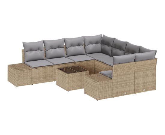 vidaXL Zestaw 9-elementowy sof ogrodowych z poduszkami Beżowy polirattan Dārza mēbeļu komplekti