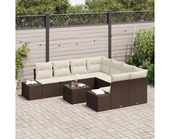 vidaXL Zestaw Sof Ogrodowych 9-elementowy z Poduszkami Brązowy Polirattan Dārza mēbeļu komplekti