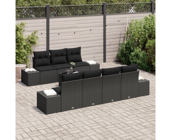 vidaXL Zestaw Sofy Ogrodowej 8 Elementów z Poduszkami Czarny Polirattan Dārza mēbeļu komplekti