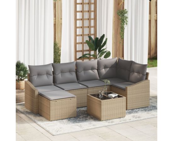 vidaXL Zestaw jadalniany 7-częściowy z poduszkami czarny polirattan Dārza mēbeļu komplekti