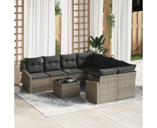 vidaXL 9-częściowy Zestaw Jadalny do Ogrodu z Poduszkami Szary Polirattan Dārza mēbeļu komplekti