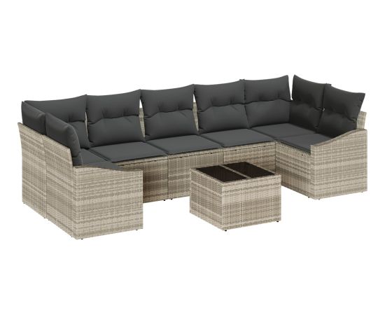 vidaXL 8-częściowy zestaw sof ogrodowych z poduszkami jasnoszary polirattan Dārza mēbeļu komplekti