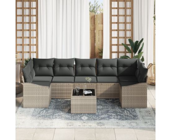 vidaXL 8-częściowy zestaw sof ogrodowych z poduszkami jasnoszary polirattan Dārza mēbeļu komplekti