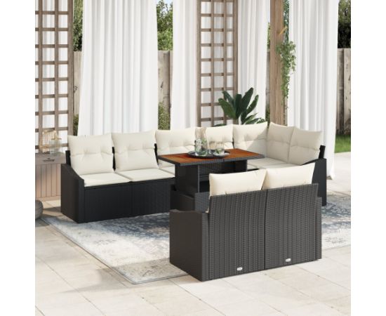 vidaXL 9-elementowy zestaw jadalniany z poduszkami Czarny Polirattan Akacja Dārza mēbeļu komplekti