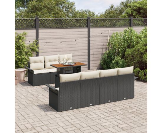 vidaXL Zestaw sof ogrodowych 8-częściowy z poduszkami Czarny Polirattan Akacja Dārza mēbeļu komplekti