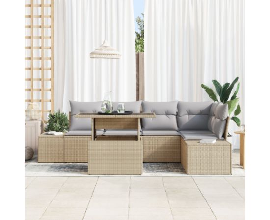 vidaXL Zestaw 6-częściowy sof ogrodowych z poduszkami Beżowy Rattan Dārza mēbeļu komplekti