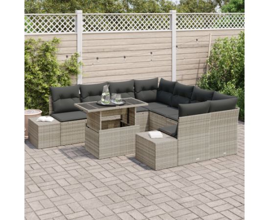 vidaXL 9 Częściowy Zestaw Sof Ogrodowych z Poduszkami Jasnoszary Polirattan Dārza mēbeļu komplekti