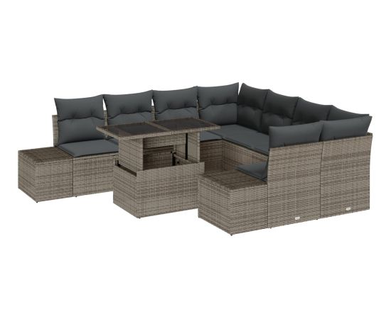 vidaXL 9-Częściowy Zestaw Sof Ogrodowych z Poduszkami Szary Poly Rattan Dārza mēbeļu komplekti