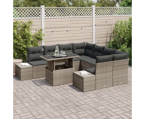 vidaXL 9-Częściowy Zestaw Sof Ogrodowych z Poduszkami Szary Poly Rattan Dārza mēbeļu komplekti