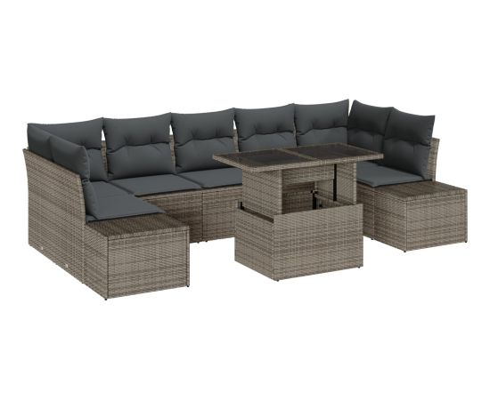 vidaXL 8 Elementowy Zestaw Sof Ogrodowych Z Poduszkami Szary Rattan Dārza mēbeļu komplekti