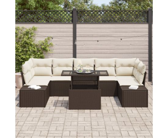 vidaXL 8-częściowy zestaw sof ogrodowych z poduszkami brązowy polirattan Dārza mēbeļu komplekti