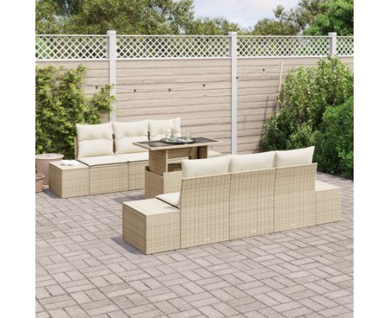 vidaXL 7-częściowy zestaw sof ogrodowych z poduszkami beżowy polirattan Dārza mēbeļu komplekti