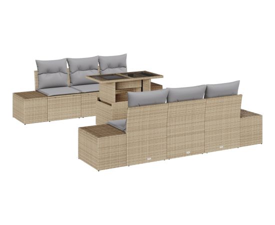 vidaXL 7-elementowy zestaw sof ogrodowych z poduszkami Beżowy polirattan Dārza mēbeļu komplekti