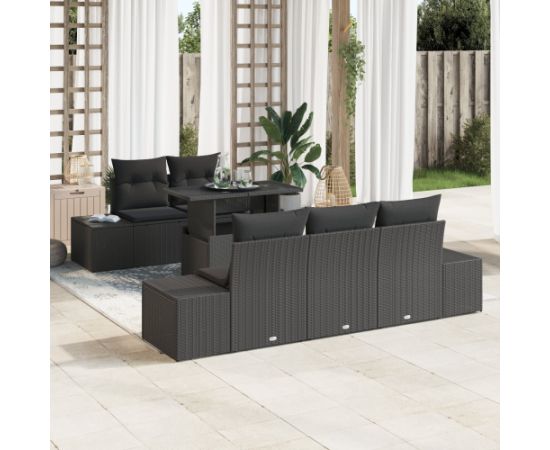 vidaXL Zestaw 6-częściowy Sofa Ogrodowa Z Poduszkami Czarny Polirattan Dārza mēbeļu komplekti