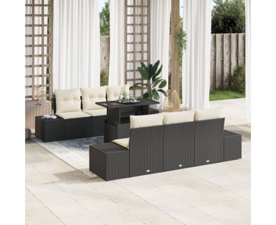 vidaXL Zestaw sof ogrodowych 7 części z poduszkami czarny polirattan Dārza mēbeļu komplekti