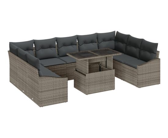 vidaXL 10-częściowy Zestaw Sof Ogrodowych z Poduszkami Szary Polirattan Dārza mēbeļu komplekti