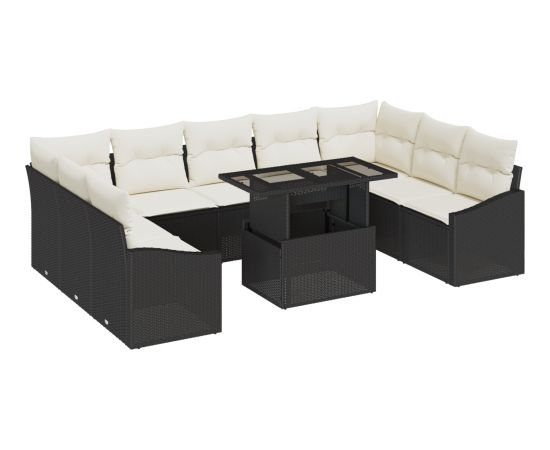 vidaXL Zestaw sof ogrodowych 10 elementów z poduszkami czarny polirattan Dārza mēbeļu komplekti