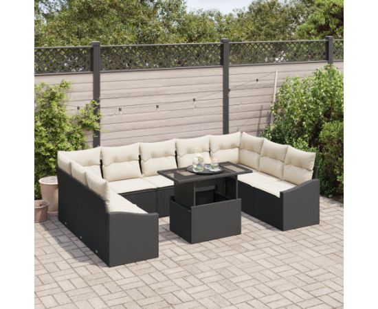 vidaXL Zestaw sof ogrodowych 10 elementów z poduszkami czarny polirattan Dārza mēbeļu komplekti