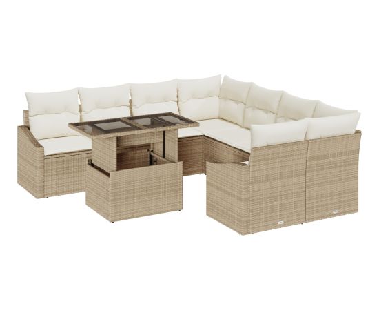 vidaXL Zestaw Sof Ogrodowych 9 Części z Poduszkami Beżowy Polirattan Dārza mēbeļu komplekti