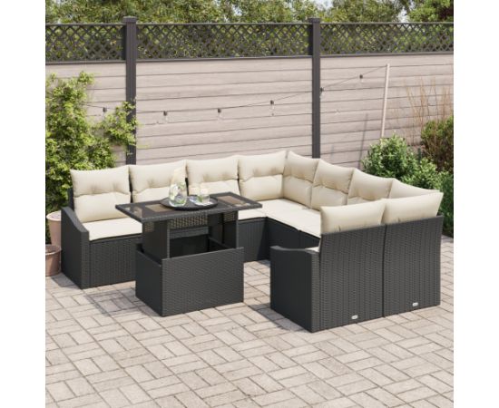 vidaXL Zestaw sofy ogrodowej 9 części z poduszkami Czarny Polirattan Dārza mēbeļu komplekti