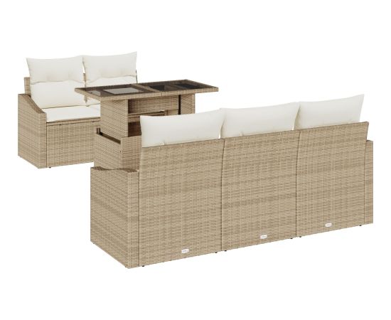 vidaXL Zestaw 6 elementów sof ogrodowych z poduszkami Beżowy Polirattan Dārza mēbeļu komplekti