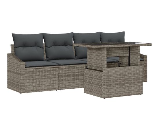 vidaXL 5-częściowy zestaw sof ogrodowych z poduszkami szary poli rattan Dārza mēbeļu komplekti