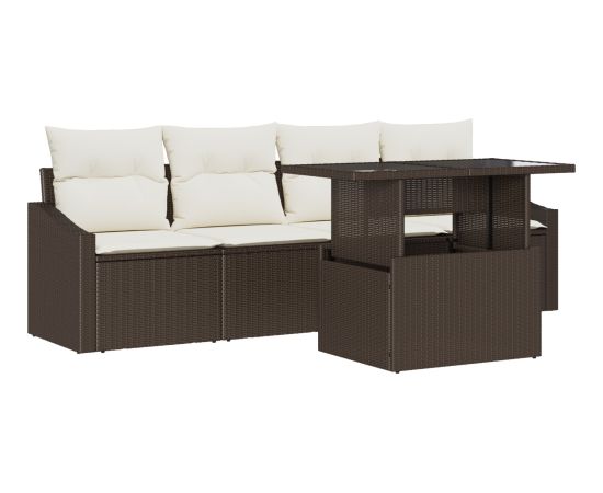 vidaXL 5 Częściowy Zestaw Sof z Poduszkami Brązowy Poli Rattan Dārza mēbeļu komplekti