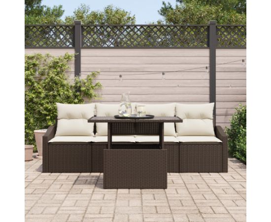 vidaXL 5 Częściowy Zestaw Sof z Poduszkami Brązowy Poli Rattan Dārza mēbeļu komplekti