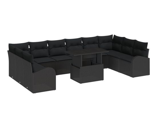 vidaXL Zestaw sof 11-częściowy z poduszkami czarny polirattan Dārza mēbeļu komplekti