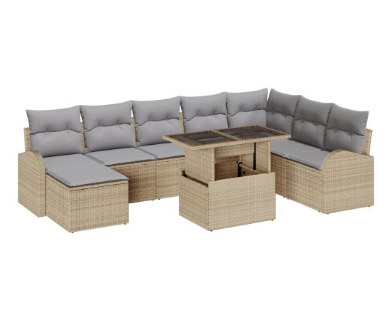 vidaXL Zestaw sof ogrodowych 9 elementów z poduszkami Beżowy Polirattan Dārza mēbeļu komplekti