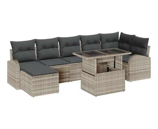 vidaXL 8-Częściowy Zestaw Sof Ogrodowych z Poduszkami Jasnoszary Polirattan Dārza mēbeļu komplekti