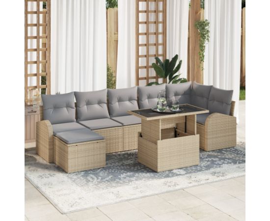 vidaXL Zestaw Sof Ogrodowych 8 Elementowy z Poduszkami Beżowy Polirattan Dārza mēbeļu komplekti