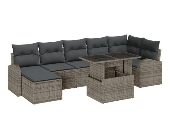 vidaXL Zestaw sof ogrodowych 8 elementów z poduszkami Szary Rattan Dārza mēbeļu komplekti