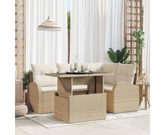 vidaXL 5-częściowy Zestaw Sof Ogrodowych z Poduszkami Beżowy Polirattan Dārza mēbeļu komplekti