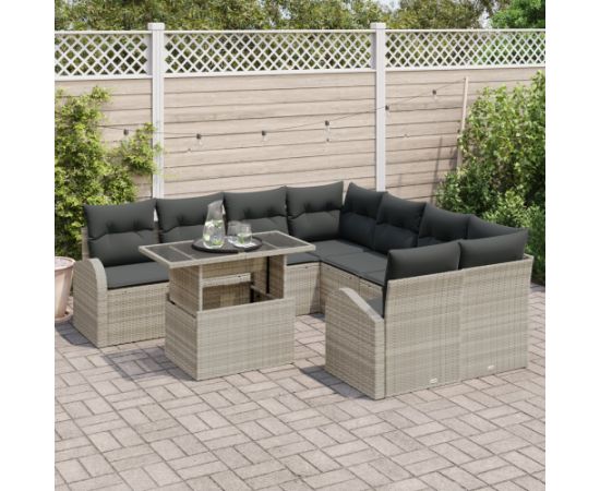 vidaXL 9 Częściowy Zestaw Sof Ogrodowych z Poduszkami Jasnoszary Polirattan Dārza mēbeļu komplekti