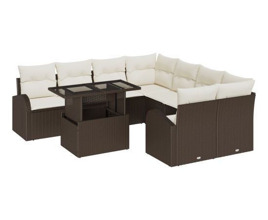 vidaXL 9-częściowy zestaw sof ogrodowych z poduszkami brązowy polirattan Dārza mēbeļu komplekti