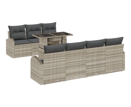 vidaXL Zestaw Sofy Ogrodowej 8 Elementowy z Poduszkami Jasnoszary Polirattan Dārza mēbeļu komplekti