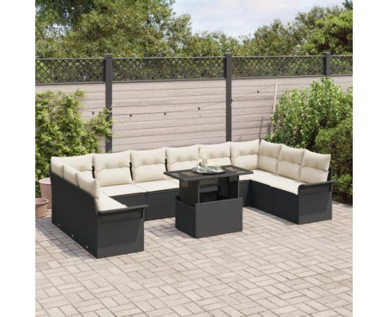 vidaXL Zestaw sof ogrodowych 11-elementowy z poduszkami czarny polirattan Dārza mēbeļu komplekti