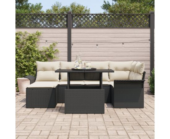 vidaXL Zestaw Sofy Ogrodowej 7 Części z Poduszkami Czarny Polirattan Dārza mēbeļu komplekti