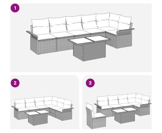 vidaXL Zestaw sofy ogrodowej 7 elementów z poduszkami czarny polirattan Dārza mēbeļu komplekti