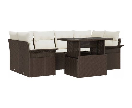 vidaXL Zestaw Sof 7-częściowy z Poduszkami Brązowy Polirattan Dārza mēbeļu komplekti